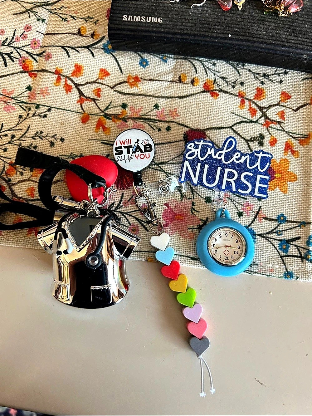 Blue Nurse Watch Badge Reel Set Like New